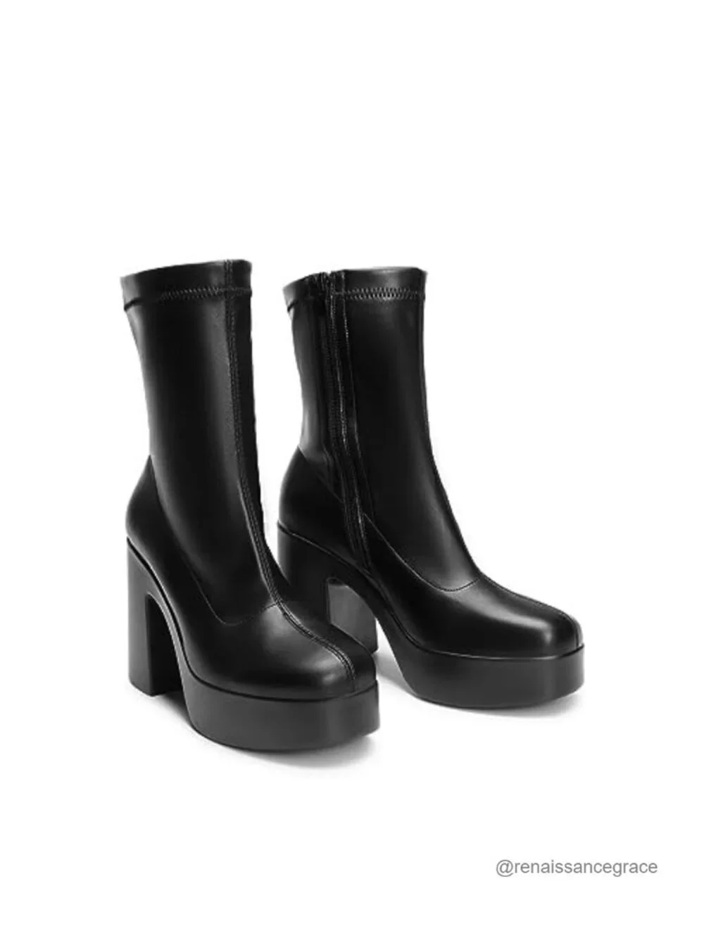 Platform Ankle Boots Chunky Square Toe Zip Booties